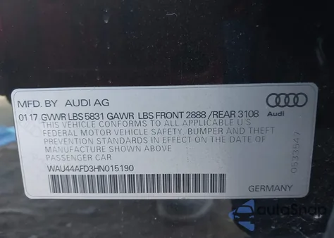 2017 Audi A8 L 3.0T z USA, uszkodzony, nr VIN WAU44AFD3HN015190